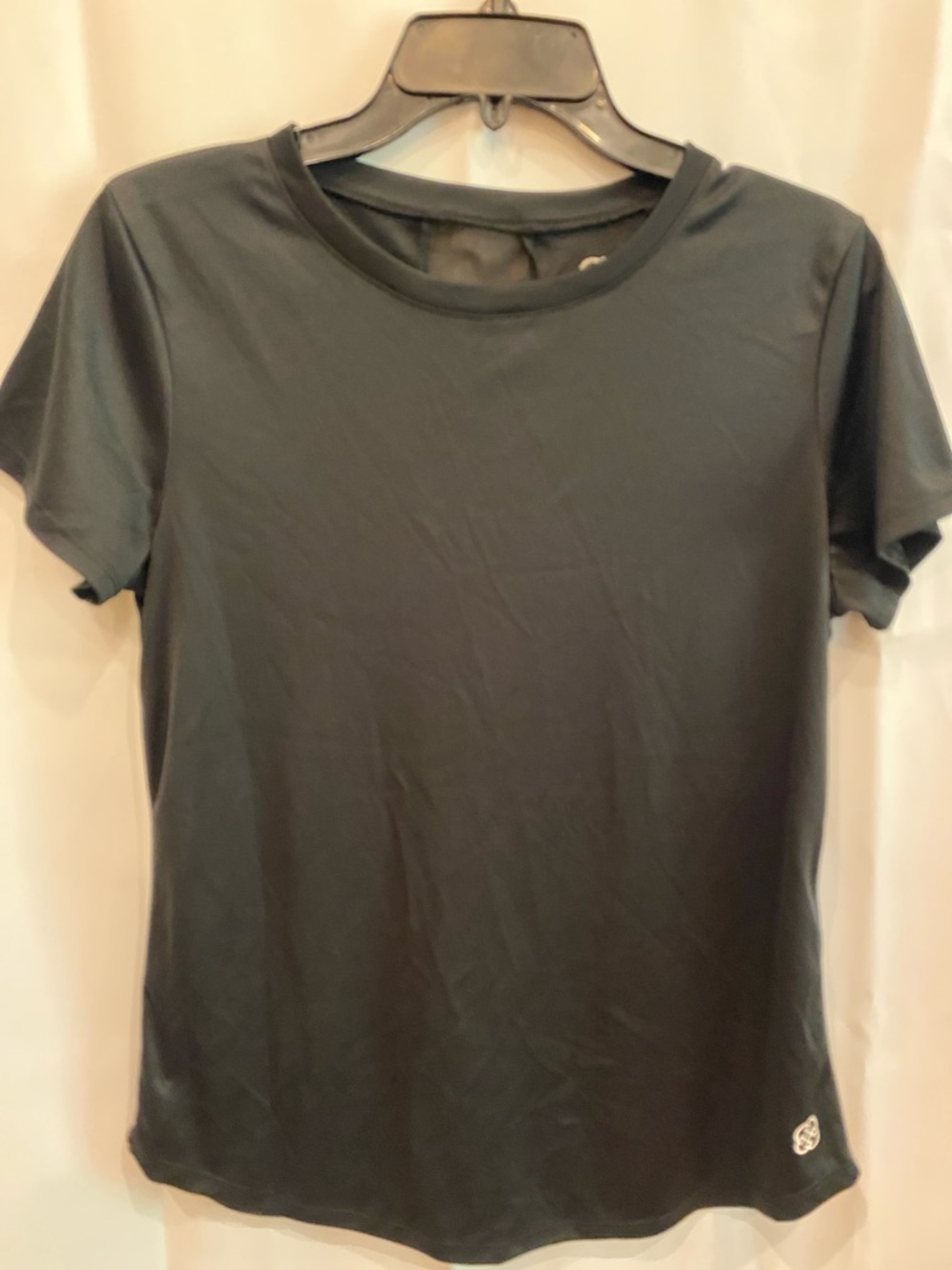 Classic Black Women's Crewneck Tee with sheer cross cross design on back